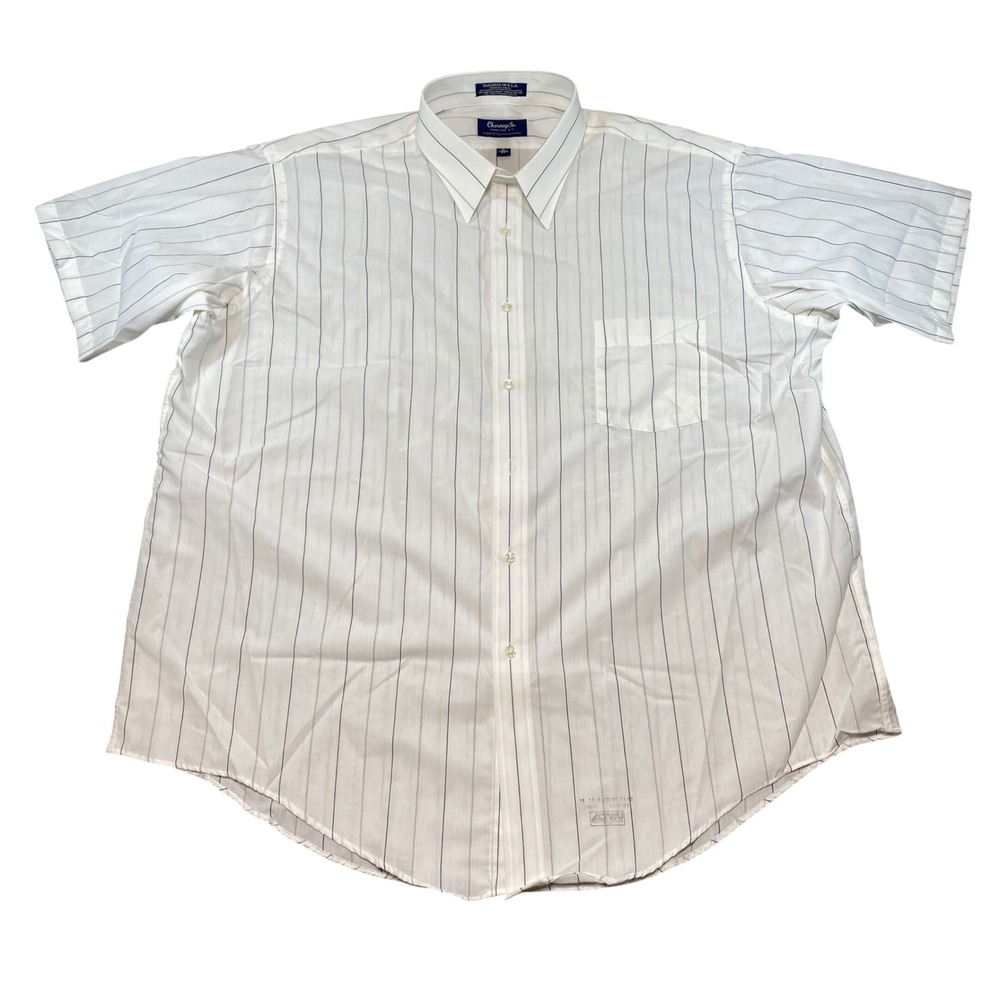 Charneys Inc Enro Mens 18 Big White Pinstripe Short Sleeve Button Down Shirt USA
